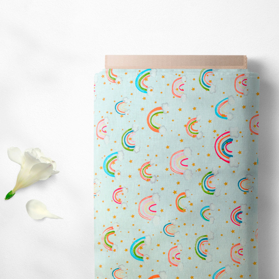 Тканина бязь ранфорс для постільної білизни 2,4 м V-107172/6 веселка м`ята, фото 2