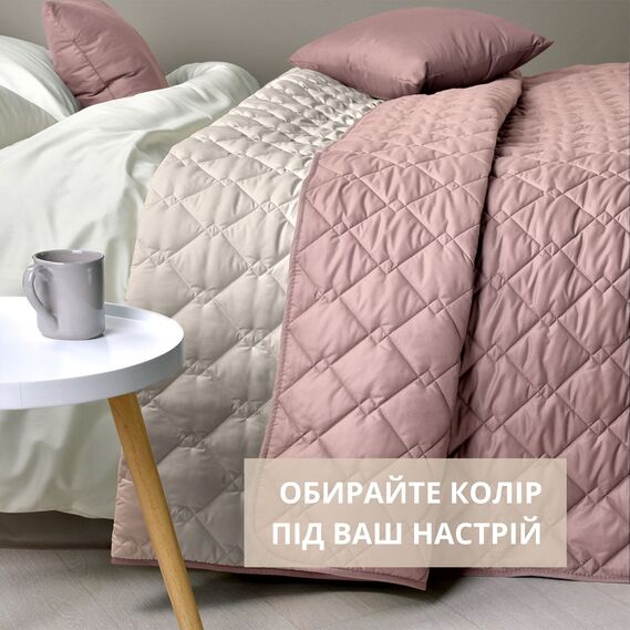 Покрывало на кровать Стиль Cube 180х210 см IDEIA двухстороннее, прочная стежка ткани, антиаллергенное волоконо пудра/св.сірий, фото 3