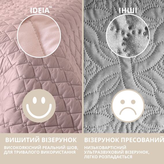 Покрывало на кровать Стиль Cube 180х210 см IDEIA двухстороннее, прочная стежка ткани, антиаллергенное волоконо пудра/св.сірий, фото 4