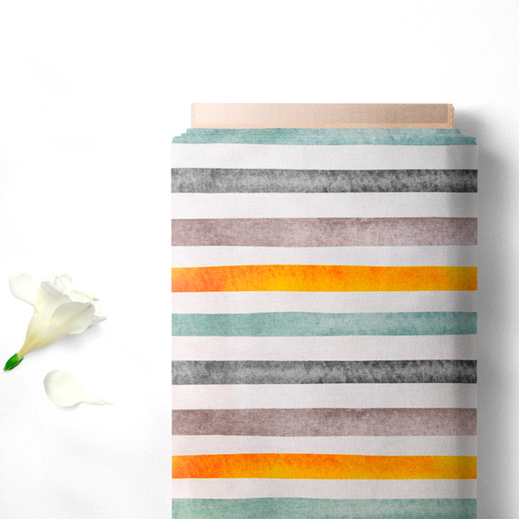 Calico fabric 2.4 Selonya V-9.23656/2 смуги гірчиця/сірий/ментол, фото 2