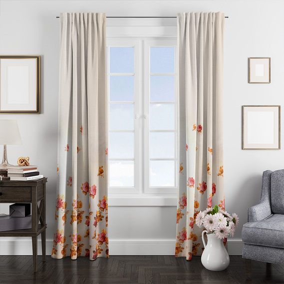 Тканина портьєрна атлас з малюнком Троянда купон V-01B, фото 2