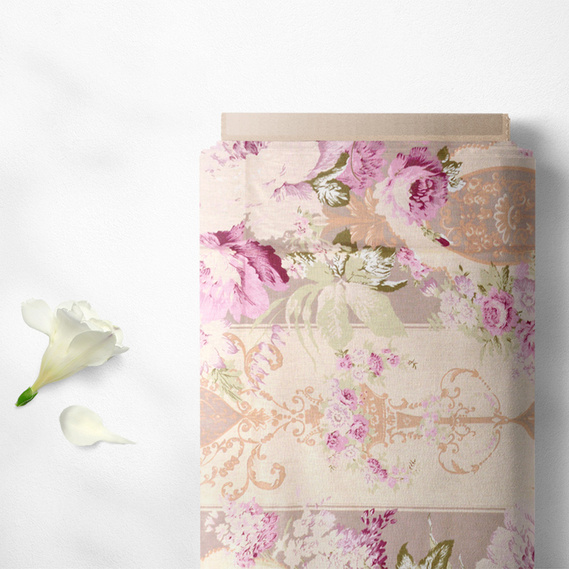 Ткань бязь ранфорс для постельного белья 2,4 м V-12.20251/4 Монсарда лілова/айворі, фото 2