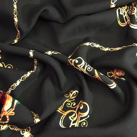 Ткань плательная вискоза штапель Бренди 115 гр/м2 РР китиця чорний, фото 2