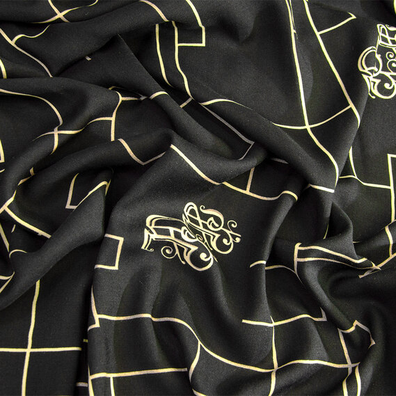 Ткань плательная вискоза штапель Бренди 115 гр/м2 РР геометрія чорний, Геометрія, фото 2