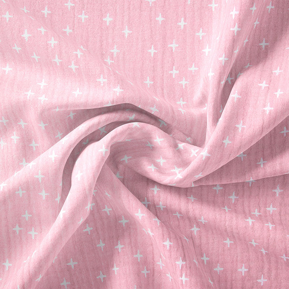 Тканина бавовняна платтяна Муслін двошарова 140 см, 120 г/м2 для суконь, блузок, спідниць, халатів, костюмів Зорепад пудра, Зірки, фото 1