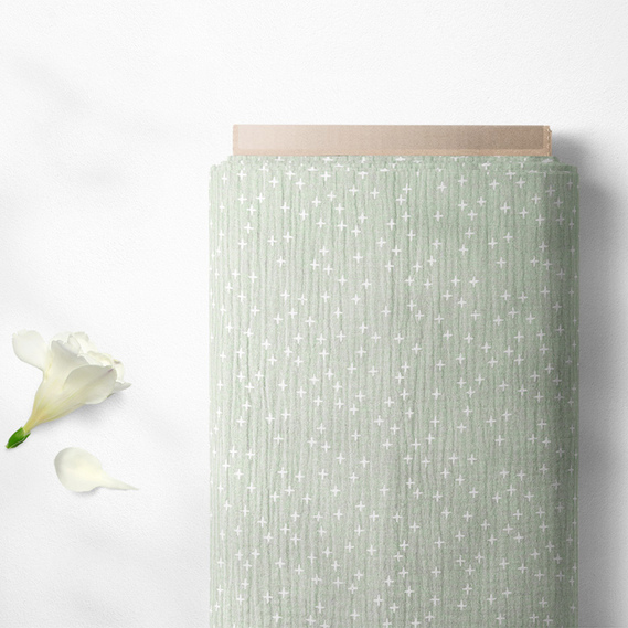 Two-Layer Cotton Muslin Fabric for Summer Clothing and Home Textiles двошарова Зорепад м`ята, Зірки, фото 2 Two-Layer Cotton Muslin Fabric for Summer Clothing and Home Textiles двошарова Зорепад м`ята, Зірки, фото 2
