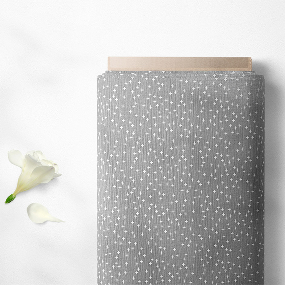 Two-Layer Cotton Muslin Fabric for Summer Clothing and Home Textiles двошарова Зорепад сірий, Зірки, фото 2 Two-Layer Cotton Muslin Fabric for Summer Clothing and Home Textiles двошарова Зорепад сірий, Зірки, фото 2