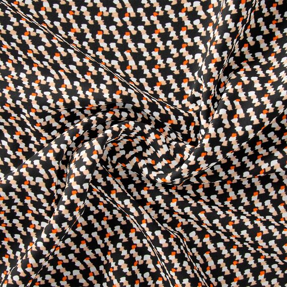 Тканина плательна креп Мадагаскар, 150 см, для одягу, плаття, костюмів, спідниць V-36/1 калейдоскоп чорний, Геометрія, фото 1