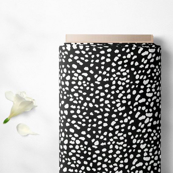 Ткань плательная креп Мадагаскар, 150 см, для одежды, платьев, костюмов, юбок V-45/2 цятки чорна, Абстракція, фото 2