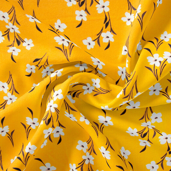 Тканина штапель твіл принт, 140 см, 160 гр/м2, для суконь, блузок, спідниць V-208/5 пролісок гірчиця, Квітковий, фото 1