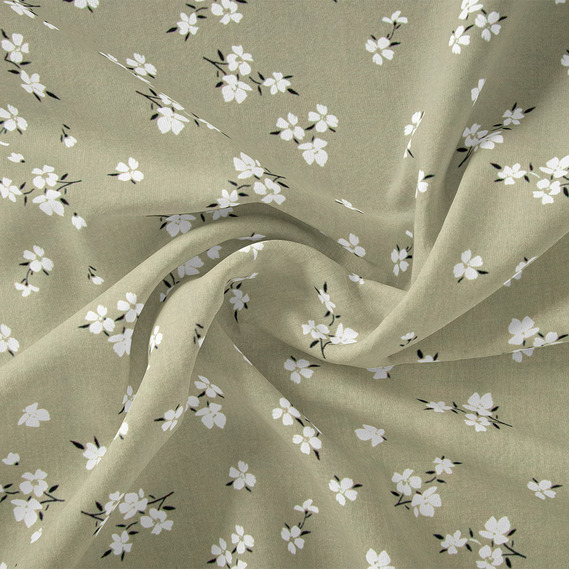 Тканина штапель твіл принт, 140 см, 160 гр/м2, для суконь, блузок, спідниць V-201/3 любисток олива, Квітковий, фото 1