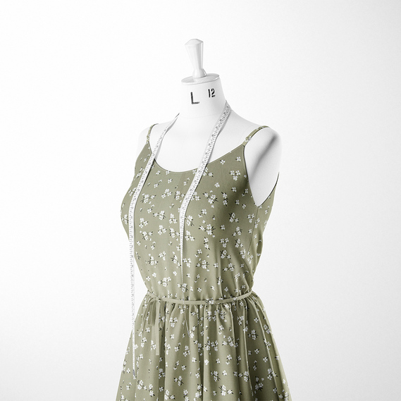 Тканина штапель твіл принт, 140 см, 160 гр/м2, для суконь, блузок, спідниць V-201/3 любисток олива, Квітковий, фото 3