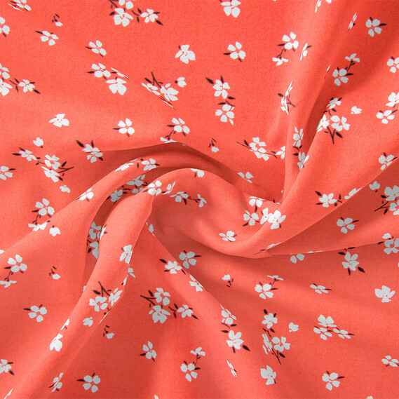 Ткань штапель твил принт, 140 см, 160 гр/м2, для платьев, блузок, юбок V-201/5 любисток св/теракот, Квітковий, фото 1