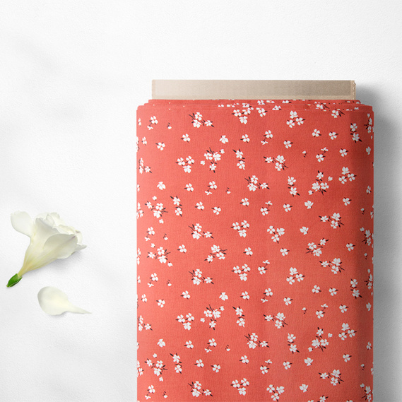 Ткань штапель твил принт, 140 см, 160 гр/м2, для платьев, блузок, юбок V-201/5 любисток св/теракот, Квітковий, фото 2