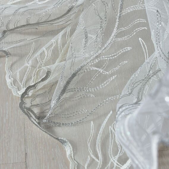 Тюль фатин с вышивкой Дубрава V-05 сіра, фото 3 Тюль фатин с вышивкой Дубрава V-05 сіра, фото 3