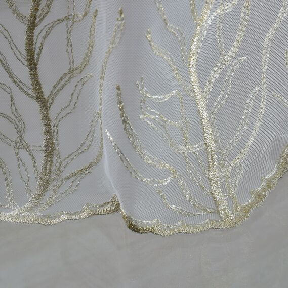 Тюль фатин с вышивкой Дубрава V-03 золото, фото 2 Тюль фатин с вышивкой Дубрава V-03 золото, фото 2