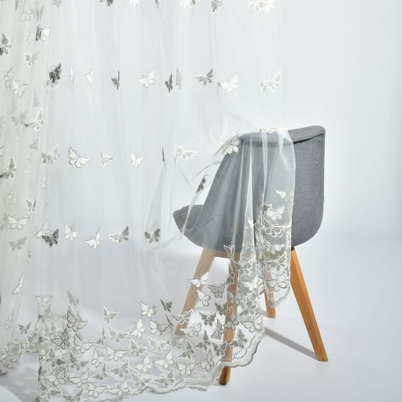 Тюль сетка с вышивкой Fly V-сіра, фото 3