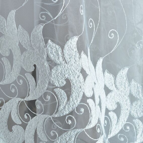 Тюль сітка з вишивкою Floristika молоко, фото 2 Тюль сітка з вишивкою Floristika молоко, фото 2