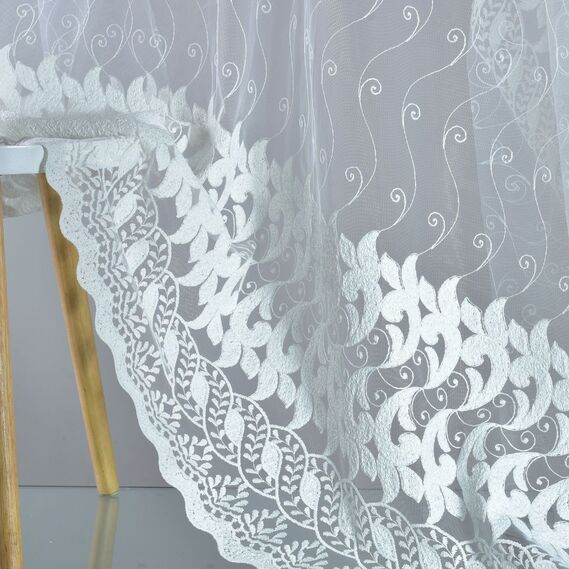 Тюль сітка з вишивкою Floristika молоко, фото 4 Тюль сітка з вишивкою Floristika молоко, фото 4