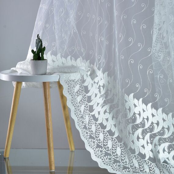 Тюль сітка з вишивкою Floristika молоко, фото 5 Тюль сітка з вишивкою Floristika молоко, фото 5