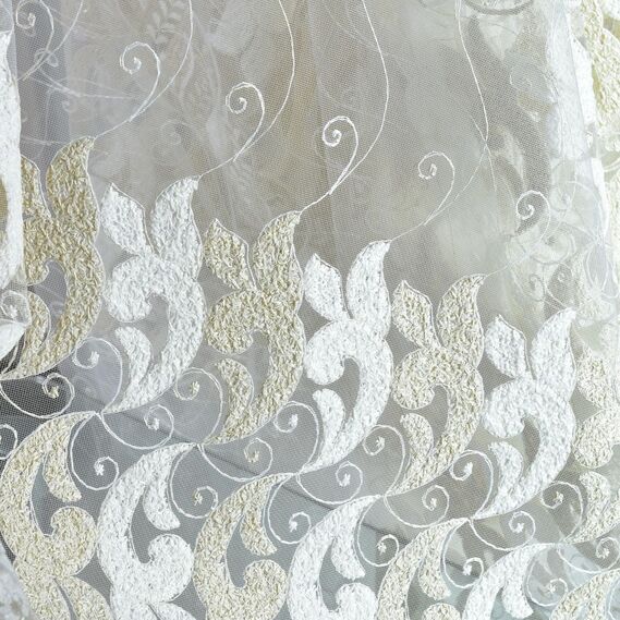 Тюль сітка з вишивкою Floristika золото, фото 1 Тюль сітка з вишивкою Floristika золото, фото 1