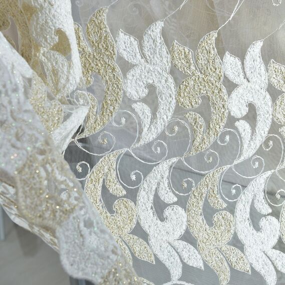 Тюль сітка з вишивкою Floristika золото, фото 2