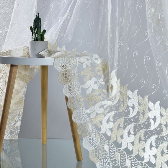 Тюль сітка з вишивкою Floristika золото, фото 3