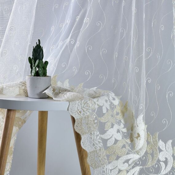 Тюль сітка з вишивкою Floristika золото, фото 4 Тюль сітка з вишивкою Floristika золото, фото 4