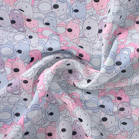 Тканина бязь ранфорс для постільної білизни 2,4 м V-9 23835 8 Коали рожево сіра, Дитячий, фото 1