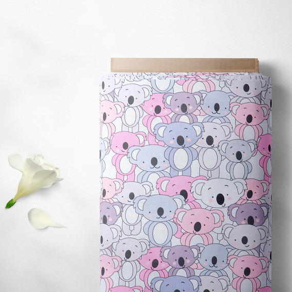 Тканина бязь ранфорс для постільної білизни 2,4 м V-9 23835 8 Коали рожево сіра, Дитячий, фото 2