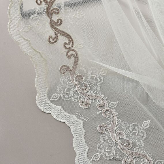 Тюль фатин с вышивкой Медера V-209 візон, фото 1 Тюль фатин с вышивкой Медера V-209 візон, фото 1