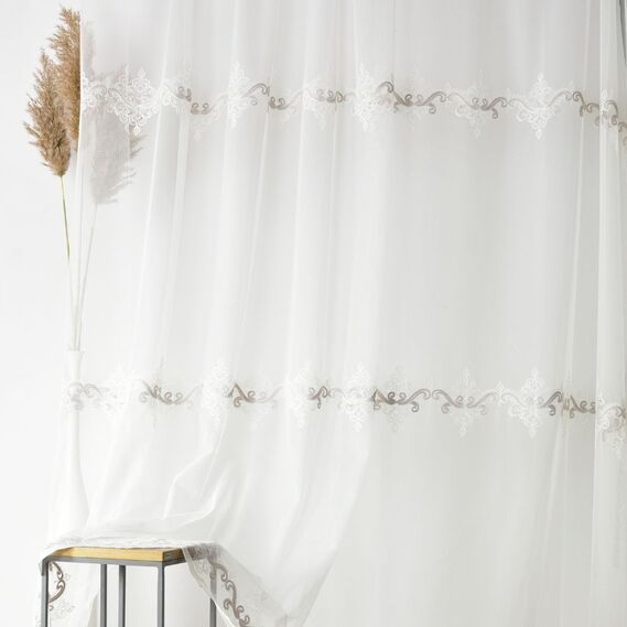 Тюль фатин с вышивкой Медера V-209 візон, фото 3 Тюль фатин с вышивкой Медера V-209 візон, фото 3