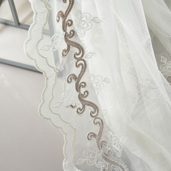 Тюль фатин с вышивкой Медера V-209 візон, фото 4 Тюль фатин с вышивкой Медера V-209 візон, фото 4