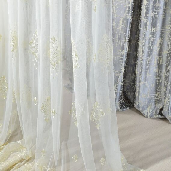 Тюль фатин с вышивкой Византия V-8 золото, фото 1 Тюль фатин с вышивкой Византия V-8 золото, фото 1