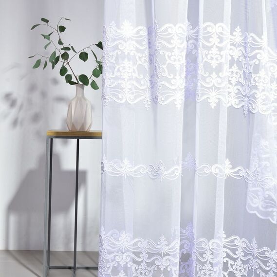 Тюль фатин з вишивкою Пріора V-біла, фото 2 Тюль фатин з вишивкою Пріора V-біла, фото 2