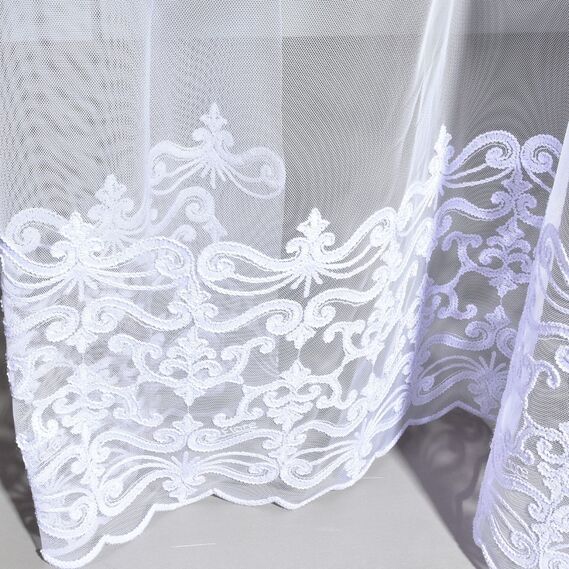 Тюль фатин з вишивкою Пріора V-біла, фото 4