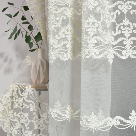 Тюль фатин з вишивкою Пріора V-крем , фото 1 Тюль фатин з вишивкою Пріора V-крем , фото 1