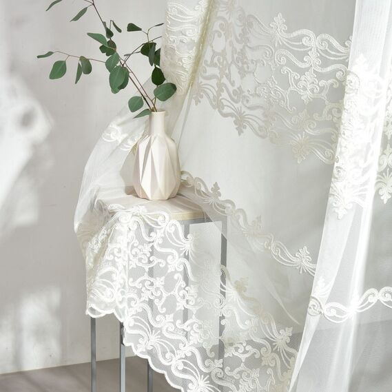 Тюль фатин з вишивкою Пріора V-крем , фото 2 Тюль фатин з вишивкою Пріора V-крем , фото 2