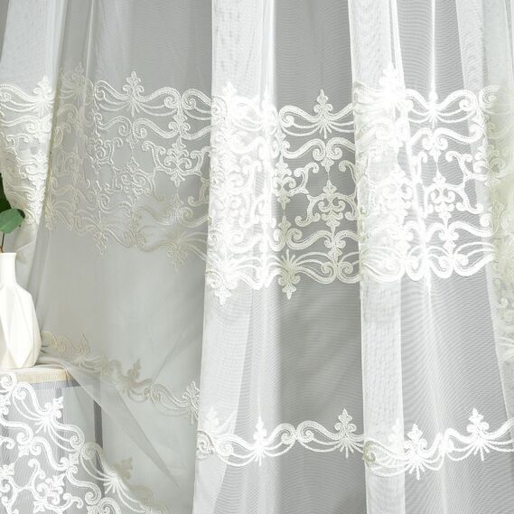 Тюль фатин з вишивкою Пріора V-крем , фото 4 Тюль фатин з вишивкою Пріора V-крем , фото 4