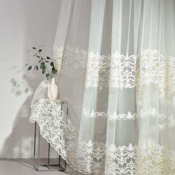 Тюль фатин з вишивкою Пріора V-крем , фото 5 Тюль фатин з вишивкою Пріора V-крем , фото 5
