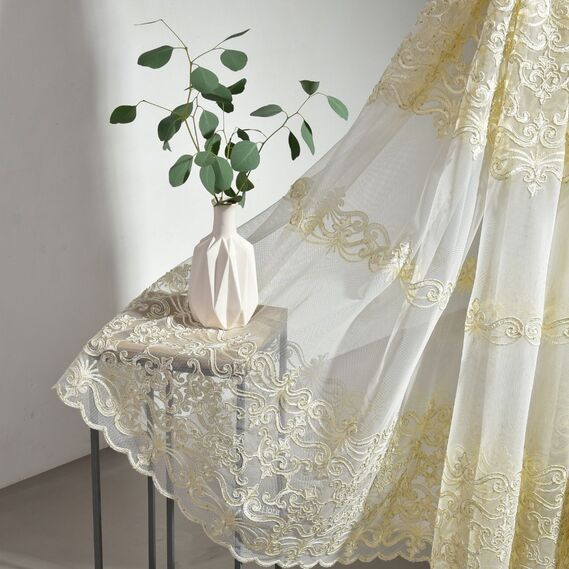 Тюль фатин с вышивкой Приора V-золото, фото 3 Тюль фатин с вышивкой Приора V-золото, фото 3
