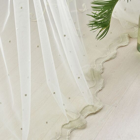 Тканина тюль фатин з вишивкою Nokta V-золото крем, фото 1 Тканина тюль фатин з вишивкою Nokta V-золото крем, фото 1