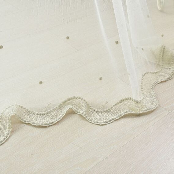 Тканина тюль фатин з вишивкою Nokta V-золото крем, фото 5 Тканина тюль фатин з вишивкою Nokta V-золото крем, фото 5