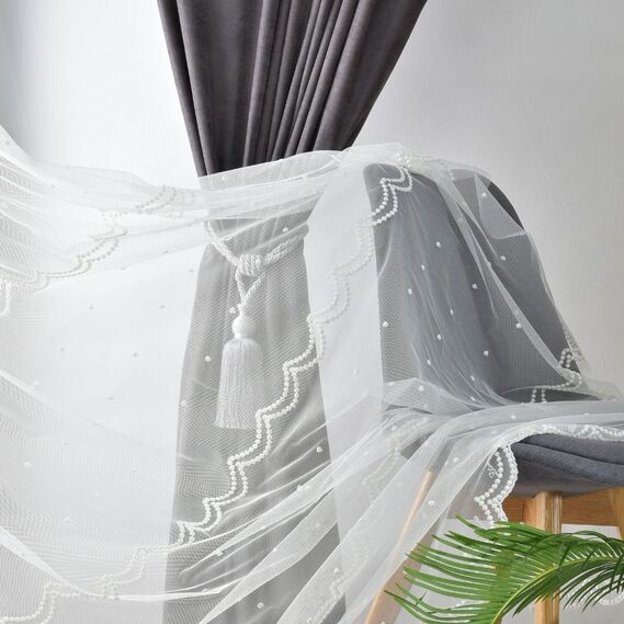 Тюль фатин з вишивкою Noktali V-krem, фото 3 Тюль фатин з вишивкою Noktali V-krem, фото 3