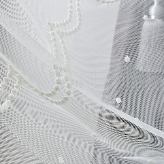 Тюль фатин з вишивкою Noktali V-krem, фото 8
