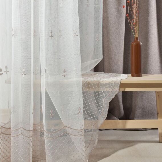 Тюль фатин с вышивкой Lavali V- pudra, фото 1 Тюль фатин с вышивкой Lavali V- pudra, фото 1