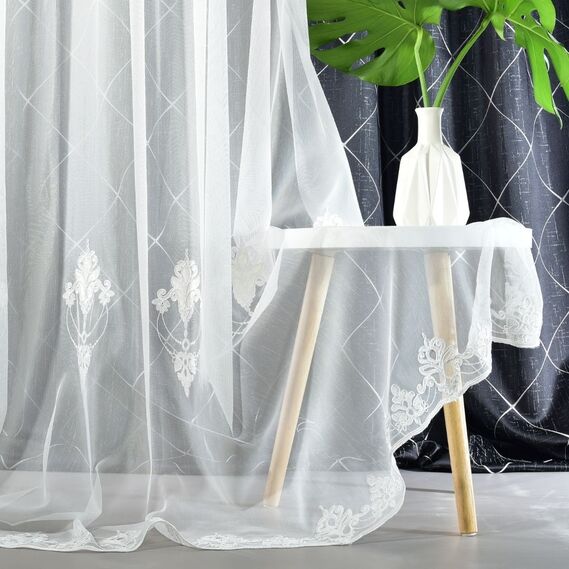 Тюль батист з вишивкою Таісія V-біла, фото 3 Тюль батист з вишивкою Таісія V-біла, фото 3
