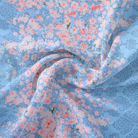 Тканина бязь ранфорс для постільної білизни 2,4 м V-12 20279 2 Сакура блакитна, Квітковий, фото 1