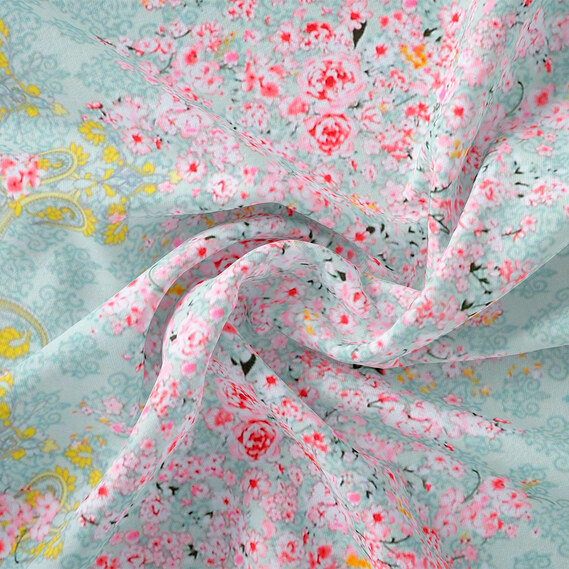 Ткань бязь ранфорс для постельного белья 2,4 м V-12 20279 7 Сакура м`ята, Квітковий, фото 1