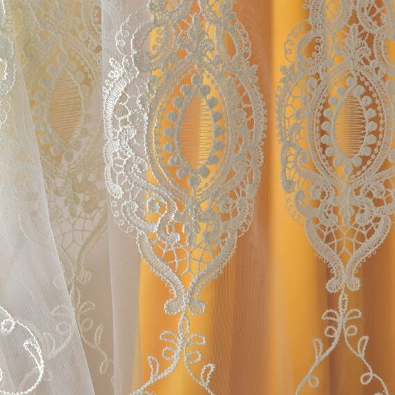 Тюль сетка с вышивкой Августина V-крем, фото 1 Тюль сетка с вышивкой Августина V-крем, фото 1